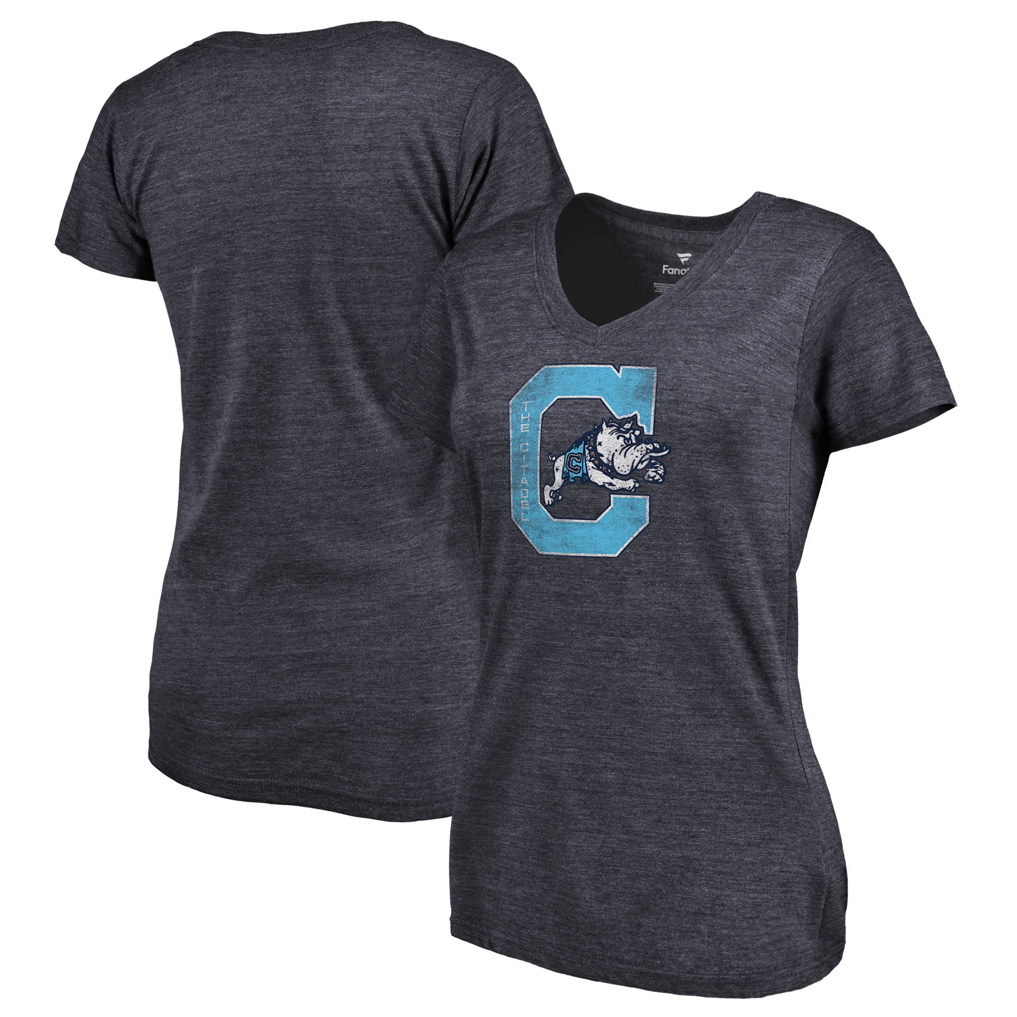 2020 NCAA Fanatics Branded Citadel Bulldogs Women Navy College Vault Primary Logo TriBlend VNeck TShirt